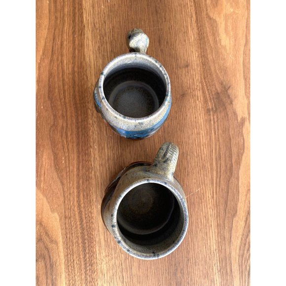 New Handmade Studio his/her Pottery mugs, signed, earth tones, blue, glazed - Picture 7 of 9